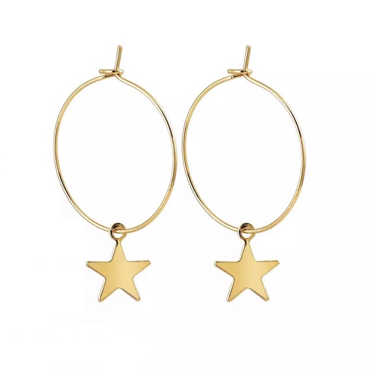 215 Gold Plated Minimal Thin Hoop Dangle Star Earrings D19 13$